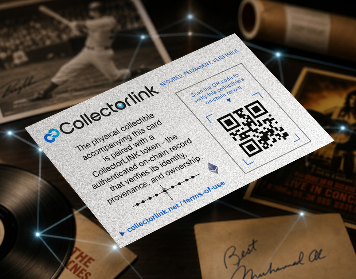 CollectorLINK physical verification card with QR code